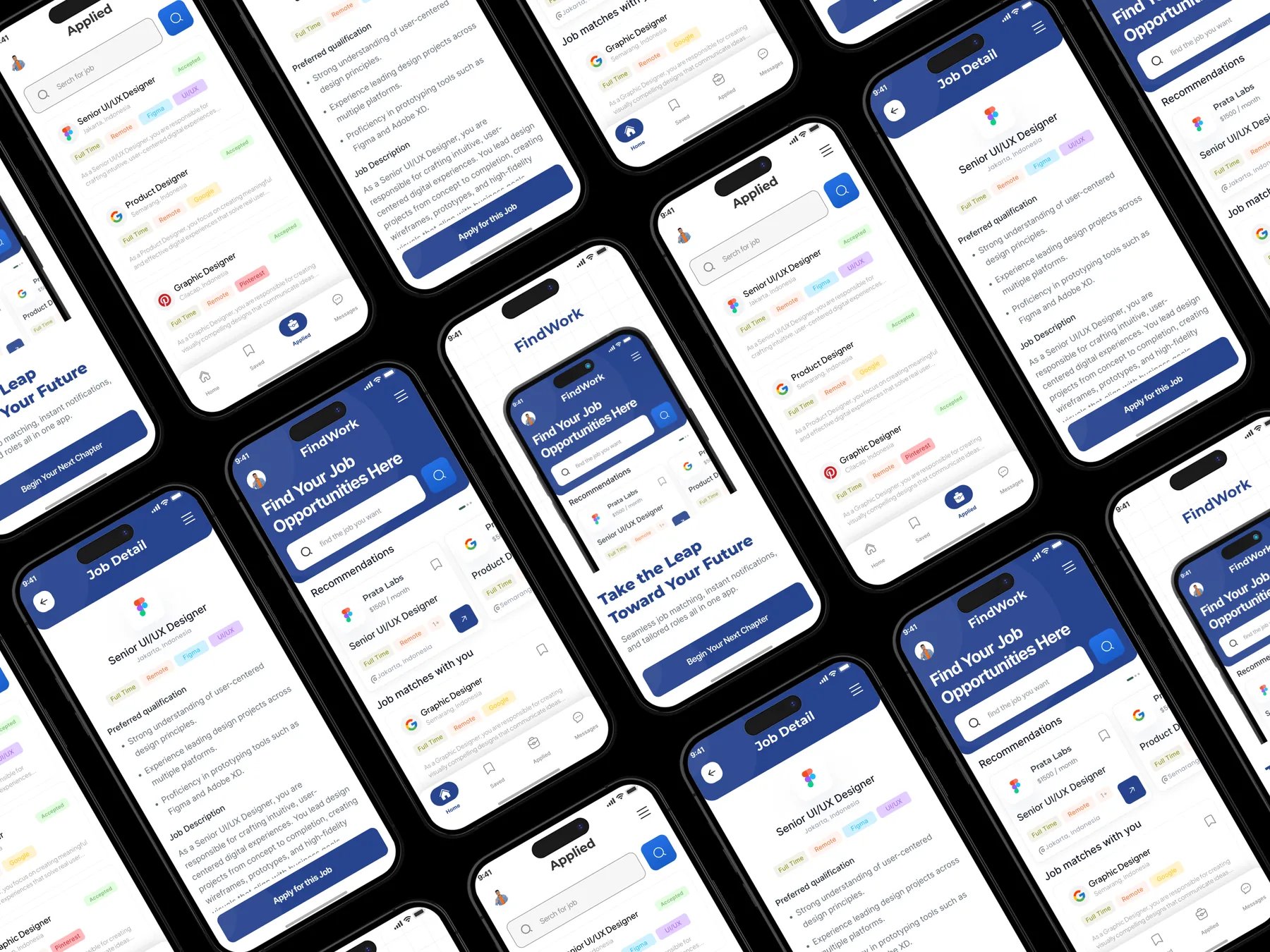 Pattern of FindWork app screens